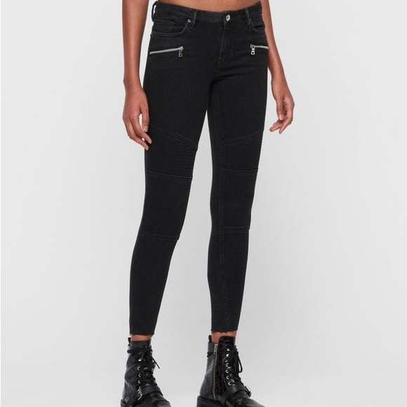 ALLSAINTS iconic black Gracie Biker jeans in coated black. Sz 29. - Picture 2 of 8